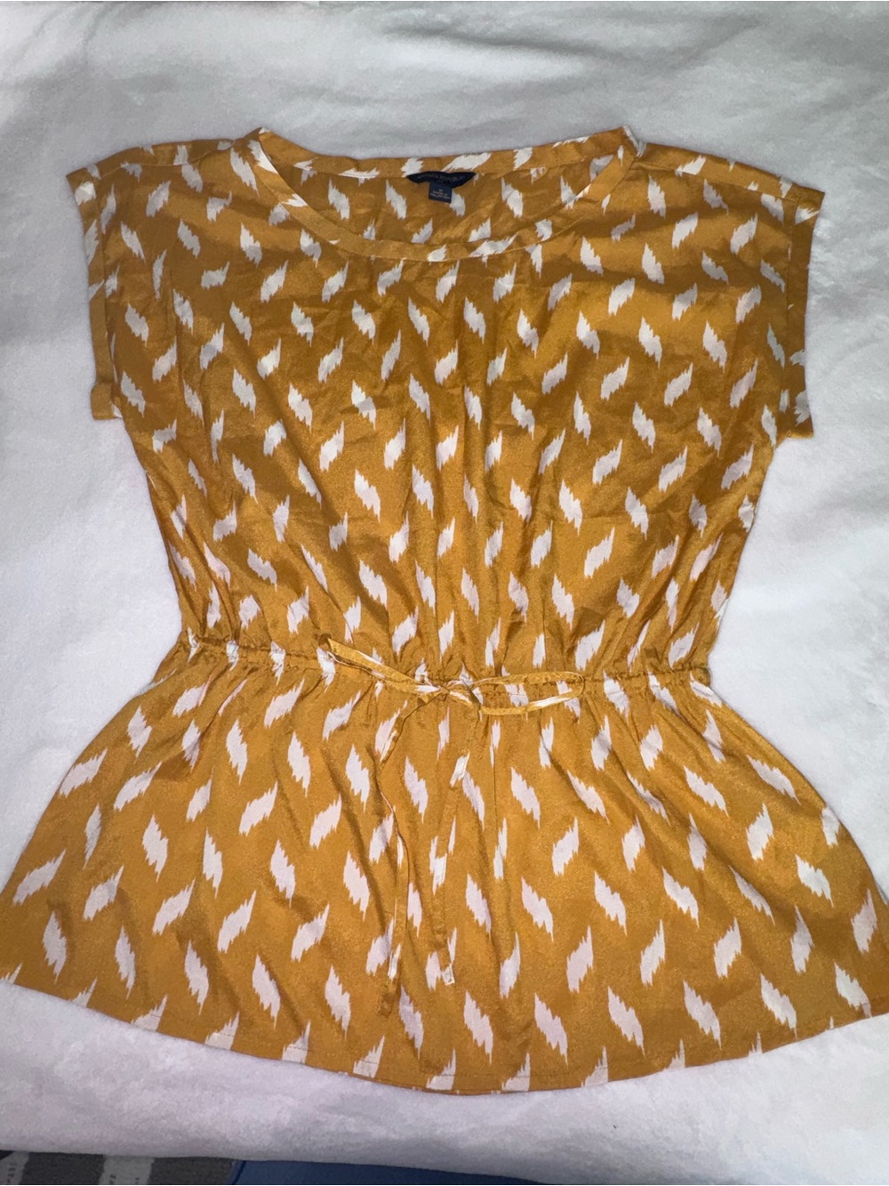 Banana Republic Mustard Yellow Printed Elastic-Waist Blouse